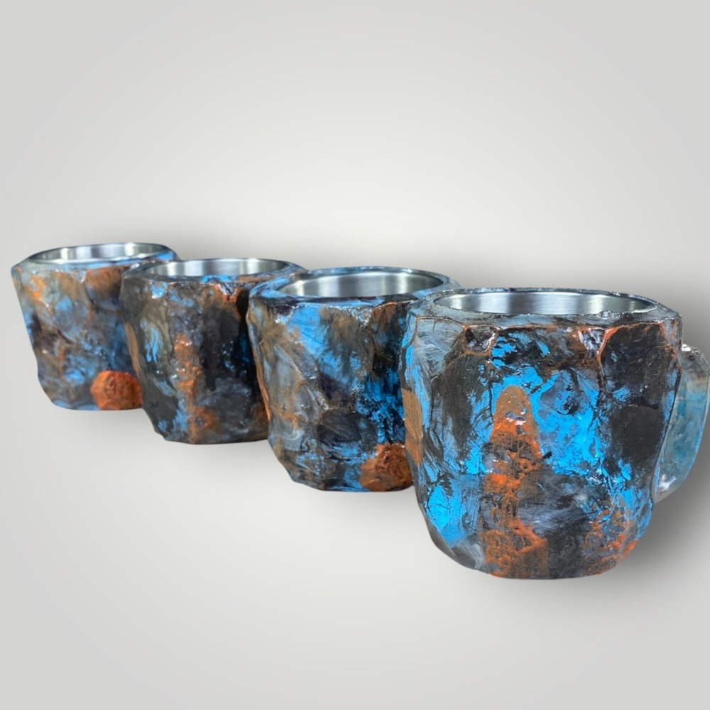 Geode Resin Mugs Set of 4 Mineral Crystal Coffee Cups Stainless Steel Liner